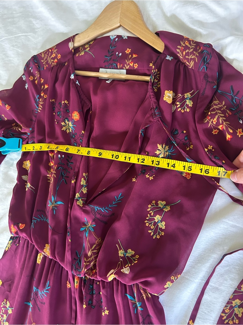 wayf burgundy floral long sleeve midi dress size small - Picture 9 of 13